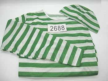 Amazon.co.jp: (lockon) 囚人服 黒 赤 緑 帽子 大きな 手錠 付き